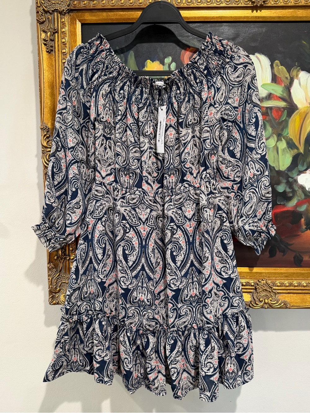 cupcakes & cashmere Navy Paisley Tiered Mini Dress